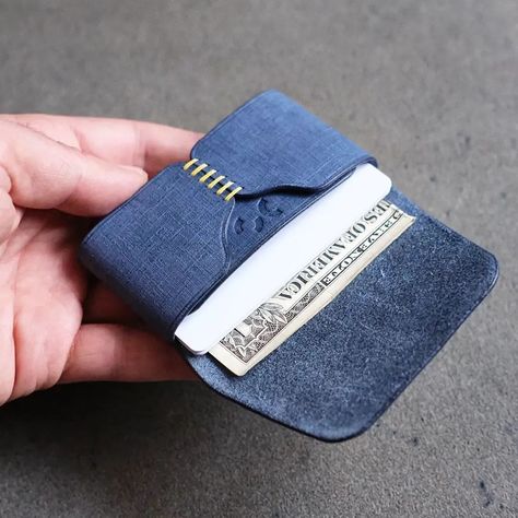 The Corsair wallet in Blue Gratta leather and yellow thread. 💛💙 Cards and cash in 9cm by 6cm compact package. The pattern comes with a key fob and a bookmark patterns that utilize the left overs from the panel used for the wallet for zero leather waste. 🤓 Happy crafting, Deyan ❤️ Leather Wallet Pattern, Diy Wallet, Wallet Pattern, Leather Pattern, Key Fob, Wallet Men, Leather Craft, Wallets For Women, Leather Wallet