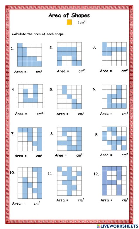 Area interactive exercise for Grade 3. You can do the exercises online or download the worksheet as pdf. Perimeter Activities, Finding Area, Calculate Area, Area Worksheets, English Grammar For Kids, Maths Area, Area Activities, Grammar For Kids, Area And Perimeter