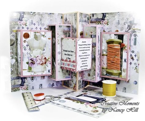 Created a tutorial on how to do a 3D pop up panel card using the Stamperia Romantic Threads collection Panel Cards, Sewing Cards, Scoring Tool, Tonic Studio, Interactive Cards, Wild Orchid, Card Tutorial, Card Patterns, Handmade Bows