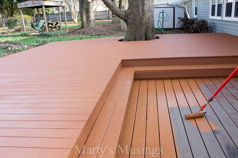 Wood Deck Restoration with Behr Premium Deckover® - Marty's Musings Refinish Deck, Refinishing Deck, Behr Deck Over Colors, Behr Deckover, Creative Deck Ideas, Deck Painting, Deck Redo, Deck Paint Colors, Deck Refinishing