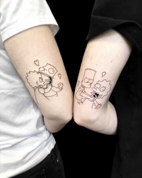 Bart And Lisa Matching Tattoos, Lisa And Bart Simpson Tattoo, Simpson Tattoo Ideas, Bart And Lisa Tattoo, Bart Simpson Tattoo, Simpson Tattoo, Bart And Lisa Simpson, Simpsons Tattoo, Brother Sister Tattoo