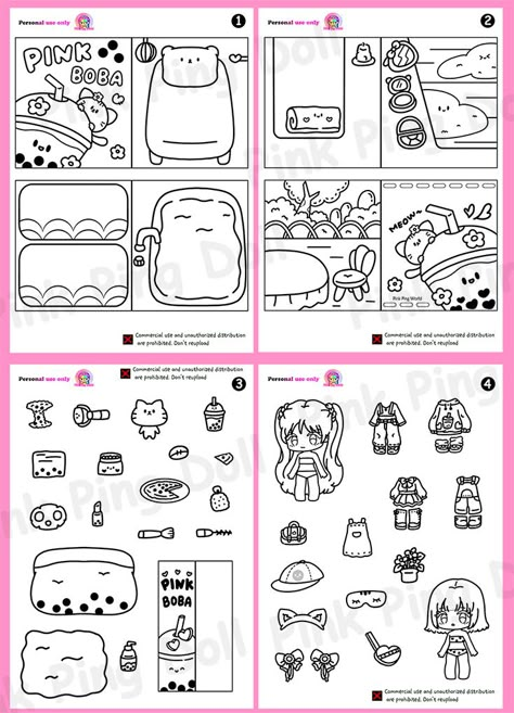 (Coloring pages) Pink Boba Squishy Book/Printables/Quiet book/Playbook/Paper toy - pinkpingdoll's Ko-fi Shop - Ko-fi ❤️ Where creators get support from fans through donations, memberships, shop sales and more! The original 'Buy Me a Coffee' Page. Pink Ping World Printables, Boba Squishy, Cute Paper Dolls Printable, Pink Boba, Squishy Book, Hình Vẽ Cute, Diy Quiet Book, Printable Diy Crafts, Paper Doll Craft