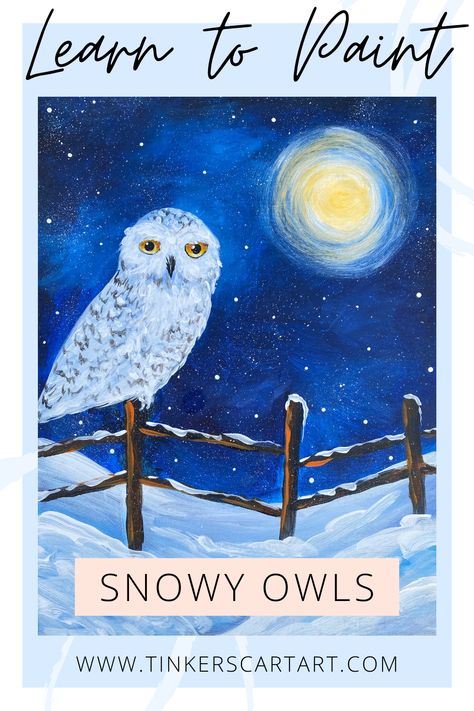 What's your favorite thing to paint? This snowy owl class is a favorite. I hope you like it and love painting in acrylics as much as I do. I'll show you step by step how to get started. Owl Acrylic Painting Tutorial, How To Draw A Snowy Owl, How To Paint An Owl Step By Step, Snowy Owl Art Projects For Kids, Christmas Owl Painting, Easy Owl Painting, Snowy Owl Painting, Owl Painting Acrylic, Thing To Paint