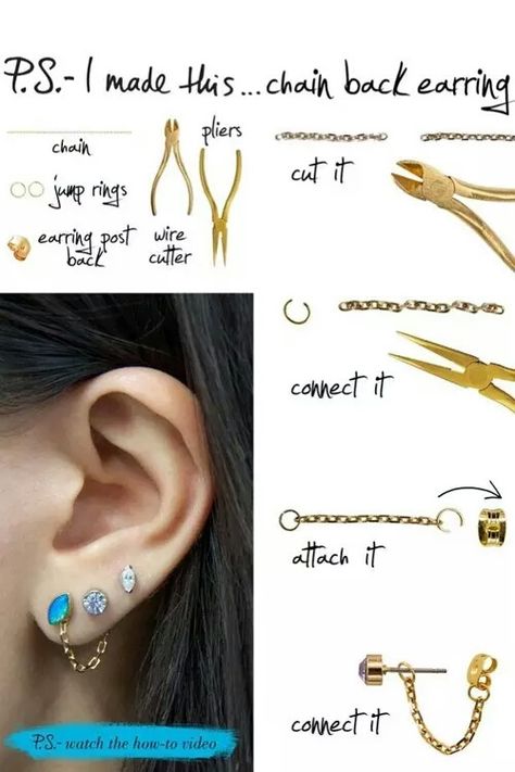 Cincin Diy, Diy Chain, Bijoux Fil Aluminium, Diy Jewelry Projects, Diy Wire Jewelry, Homemade Jewelry, Diy Schmuck, Wire Earrings, Bijoux Diy