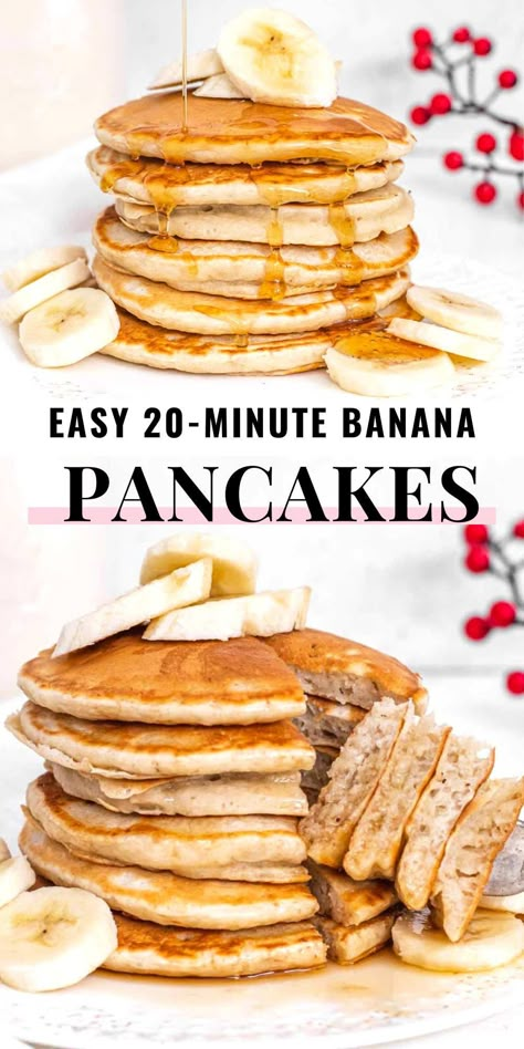 Banana pancakes are soft, fluffy, and with a delicious banana flavor. They are an easy and wonderful weekend breakfast recipe. Make them with simple ingredients in about 20 minutes, they are without eggs, and you can easily make them dairy-free with your favorite non-dairy milk. Banana Pancakes Recipe No Egg, Banana Pancake Without Egg, Banana Pancakes No Milk, No Egg Banana Recipes, Egg Free Banana Pancakes, Pancakes Without Butter, Banana Pancakes No Egg, Healthy Breakfast No Eggs, Dairy Free Banana Pancakes