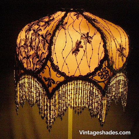 Goth Lamp, Lampshade Redo, Vintage Lampshades, Shade Ideas, Victorian Art Deco, Victorian Lamps, Victorian Lampshades, Handmade Lampshades, Rustic Room