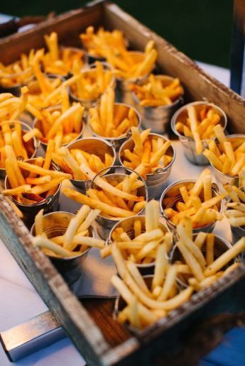 Wedding Ideas - French Fries | WedMeGood #wedmegood #ideas Vegan Wedding Food, Wedding Food Catering, Autumn Wedding Food, Wedding Food Stations, Wedding Food Drink, Beach Wedding Reception, Vegan Wedding, Reception Food, Wedding Reception Food