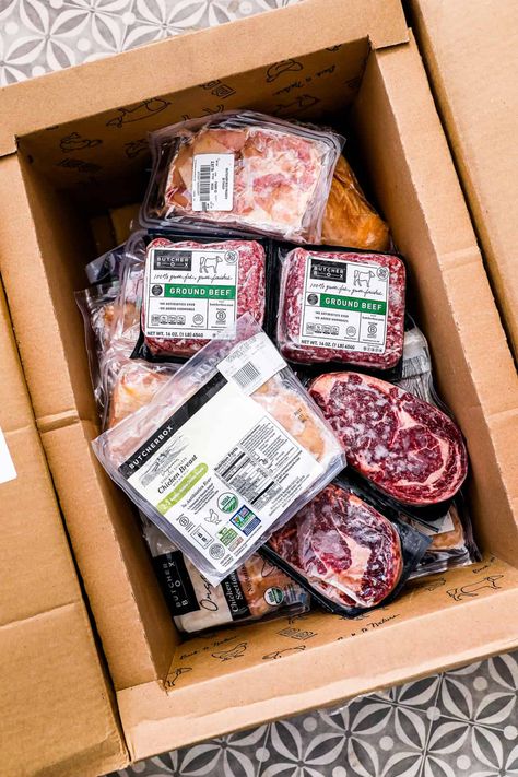 An image of the what you can get in a butcher box - high quality meat delivered straight to your door. Butcher Box Recipes, Butcher Box, Meat Box, Meat Delivery, Organic Meat, Family Friendly Dinners, A Better You, Best Meat, Organic Chicken