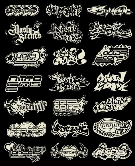 Typographie Logo, Futuristic Typography, Watermark Ideas, Y2k Logo, Logotype Typography, Typographic Logo Design, Graffiti Lettering Fonts, Pretty Fonts, Graffiti Doodles