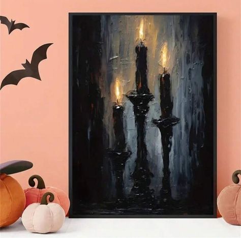 Canvas Painting Halloween, Candle Poster, Fall Canvas Art, Ghost Candle, Halloween Canvas Art, Dark Artwork, Graphic Poster Art, Candle Art, Halloween Painting