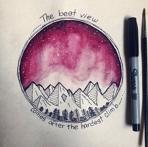 Watercolor And Sharpie, World Landscape, Best View, Art Watercolor, Drawing Art, Inspirational Quote, Nice View, Geometric Tattoo, Art Drawings