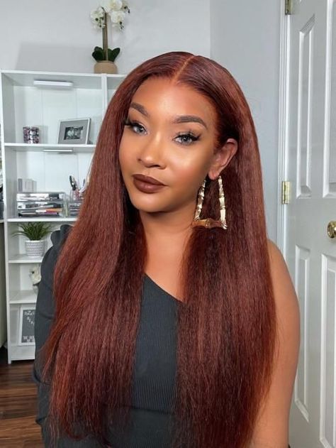 Dark Auburn Hair Color, Middle Part Wig, Dark Auburn Hair, Auburn Color, Vivid Hair Color, Wig Companies, Dark Auburn, Hair Color Auburn, Auburn Hair