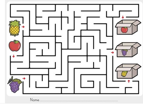 Find the correct path from the fruit to the matching box Mazes For Kids Printable, Maze Worksheet, Tikki Y Plagg, Printable Games For Kids, Printable Puzzles For Kids, Free Printable Games, Free Preschool Worksheets, Mazes For Kids, Activity Sheets For Kids