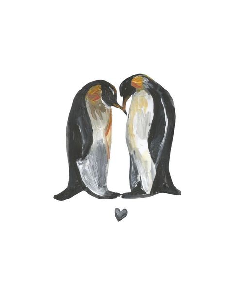 Animal Pairs Drawing, Penguin Anniversary Cards, 2 Penguins In Love, Two Penguins, Penguin Valentines, Penguins Painting, Penguins In Love, Penguin Couple, Painting For Him