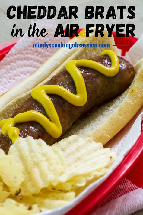 How to Cook Johnsonville Cheddar Brats in the Air Fryer - Air Fried bratwurst come out moist, brown and delicious and this is an easy recipe. Jalapeno Cheddar Sausage, Sausage In Air Fryer, Cheddar Brats, Jalapeno Cheddar, Food Charts, Sausages, Fryer Recipes, Flavorful Recipes, How To Cook