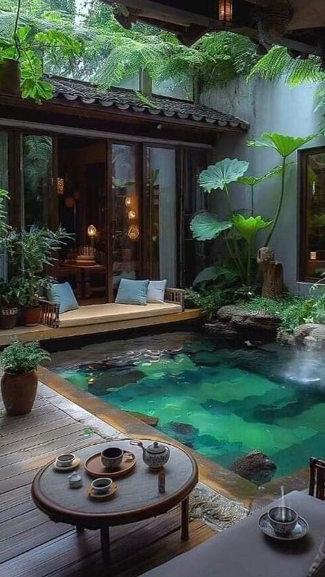 Kolam Koi, House Outside Design, Indoor Swimming, Dream House Interior, Futurism, Dream House Exterior, Dream House Decor, Dream Home Design, Small Backyard