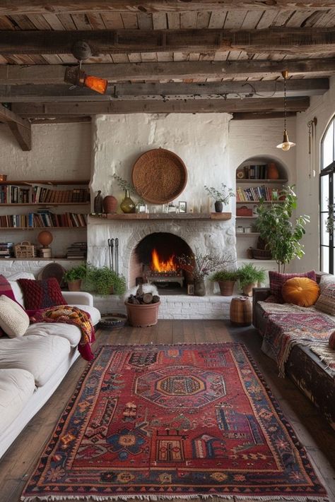 Basque Interior Design, Spanish Scandinavian House, Earthy Western Living Room, Ukrainian House Interior, Afghan Interior Design, Eclectic Spanish Interior, Southwestern Living Room Ideas, Spanish Style Living Room, Spanish Living Room