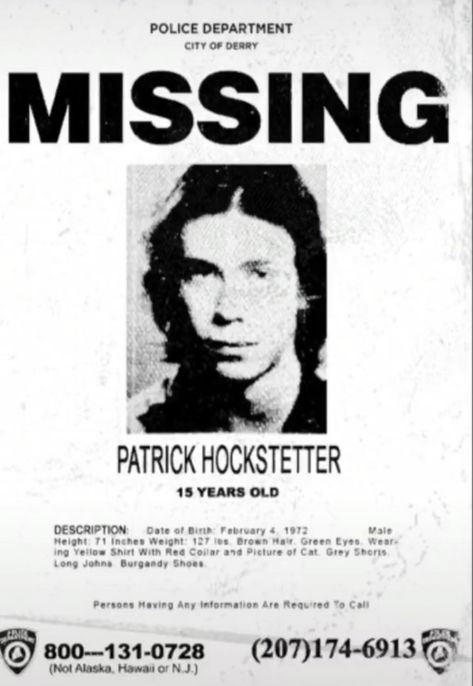 Patrick Hockstetter, Missing Poster, Brown Hair Green Eyes, Dekorasi Halloween, Detective Aesthetic, It The Clown Movie, Movie Poster Wall, Horror Posters, Halloween Poster