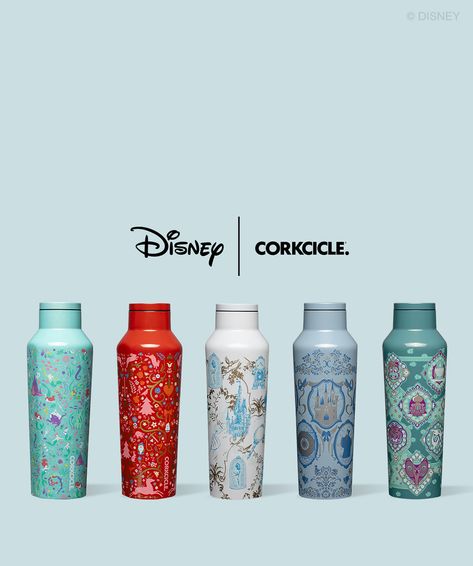 Disney Princess Water Bottles, Tumbler Cups & Mugs | CORKCICLE. Tumblr Design Bottle, Disney Water Bottle, Disney Tumbler, Corkcicle Tumbler, Princess Collection, Disney Merchandise, Disney Princesses, Wine Tumblers, Merchandise Design