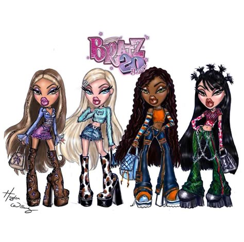 Bratz 2000s Cartoon, Bratz Jeans Outfit, Bratz Hayden Williams, Bratz Outfits Inspiration Yasmin, Hayden Williams Bratz, Bratz Costume Halloween Ideas, Yasmin Bratz Aesthetic, Hollywood 2000s, Bratz 20th Anniversary