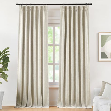 PRICES MAY VARY. Ready Made:Each package includes 2 panels of pinch pleat chenille curtains with 16 hooks(without rings),measuring 36"Wx108"L each panel,72"Wx108"L in total. 100 Percent Blackout:Sewn with blackout coated lining,room darkening curtains can block out sunlight,uv rays effectively and provide thermal insulation,noise reduction and total privacy protection,which is a perfect choice for baby,night shifter,and people who are sensitive to the light. Decorative Pinch Pleat Style: Each cr Amazon Prime Shopping Drapes, Cream Curtain, Pinch Pleat Drapes, Curtains Velvet, Chenille Curtains, Pinch Pleat Drape, Cream Curtains, Pleated Drapes, Pinch Pleat Curtains