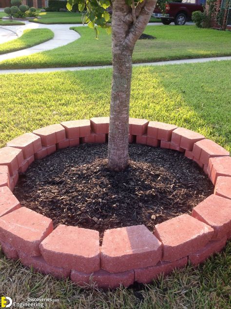 Bricks Around Tree, Landscape Bricks, Raised Garden Bed Ideas, Brick Planter, Garden Bed Ideas, Landscaping Around Trees, Front Garden Landscape, Starting A Vegetable Garden, Tree Ring