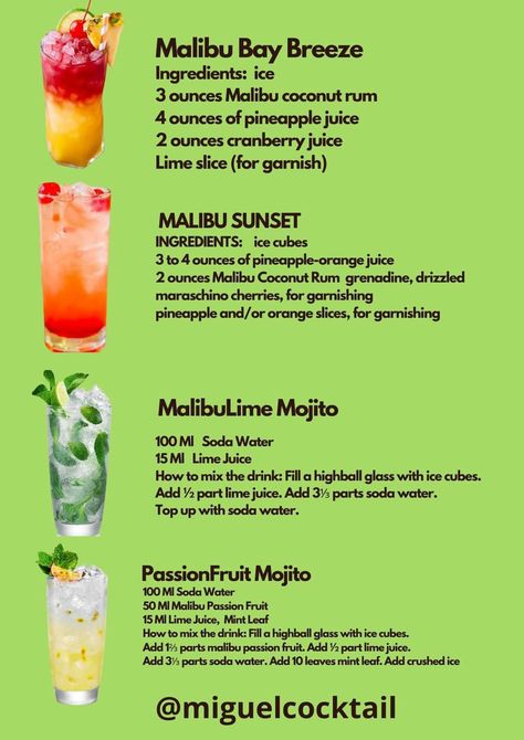 Simple Malibu Rum Drinks Recipes, Fruity Alcohol Drinks To Order At A Bar, Bay Breeze Drink, Malibu Mixed Drinks, Mixed Drinks Alcohol Recipes, Rum Drinks Easy, Malibu Bay Breeze, Malibu Rum Drinks, Malibu Cocktails