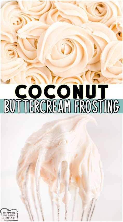 Homemade Coconut Frosting, Frosting Recipes Flavored, Coconut Cream Icing Recipe, Coconut Cream Icing, Coconut Butter Cream Frosting, Flavored Buttercream Frosting Recipe, Coconut Frosting Recipe Easy, Flavored Frosting Recipes, Coconut Cream Frosting Recipe