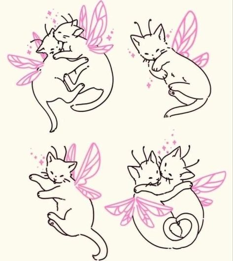 Cats With Wings, Fairy Wing Tattoos, Chat Kawaii, Wings Drawing, Cute Little Tattoos, Cute Tiny Tattoos, Discreet Tattoos, Wings Tattoo, Little Tattoos