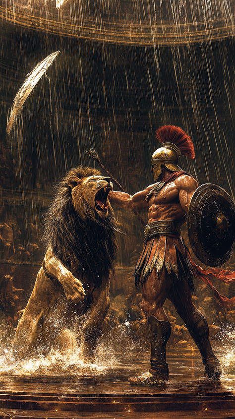 Gladiator Vs Lion, Warrior Of God Wallpaper, Roma Army, Spartans Wallpaper, Sparta Aesthetic, Gladiator Wallpaper, Spartan Wallpaper, Sparta Wallpaper, The Lion King Wallpaper