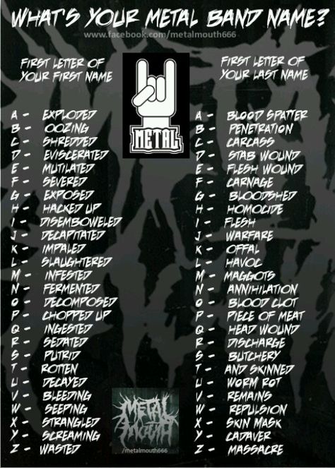 My band name. Decapitated Remains. Cool if I say so myself! Lol. Band Name Ideas Rock, Grunge Band Name Ideas, Band Names Ideas, Band Name Generator, Middle School Band, Concert Crowd, Band Names, Retro Band, Grunge Band