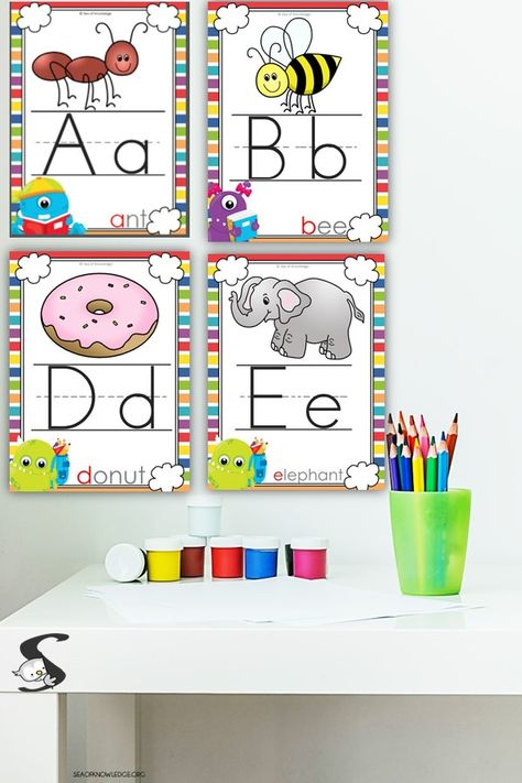 Full Set of Alphabet Posters for Classroom FREE Alphabet Border For Classroom, Diy Alphabet Wall Classroom, Word Wall Alphabet Letters Free Printable, Alphabet Display Classroom Abc Wall, Alphabet Cards On Wall, Kindergarten Posters Classroom, Alphabet Wall Decor Classroom, Alphabet Printables Free Wall Art, Alphabet Wall Cards Printable Free