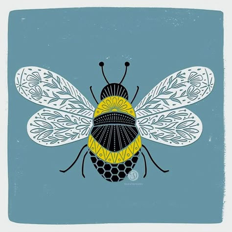 Honey Bee Illustration Design, Bee Folk Art, Folk Art Bee, Bees Illustration, Bee Illustrations, Bees Art, Beehive Art, Spring Challenge, Bee Artwork