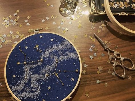 Astrology Stars, Tambour Embroidery, Handmade Embroidery Designs, Bead Embroidery Patterns, Celestial Art, Star Embroidery, Textile Crafts, Hand Embroidery Art, Embroidery Needles