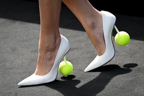 Zendaya’s Surreal Heels Are a Smash Hit | Vogue Ball Heels, Zendaya Challengers, Sporty Chic Outfits, Tennis Photography, Celebrity Shoes, Film Fashion, Gala Fashion, Press Tour, White Pumps