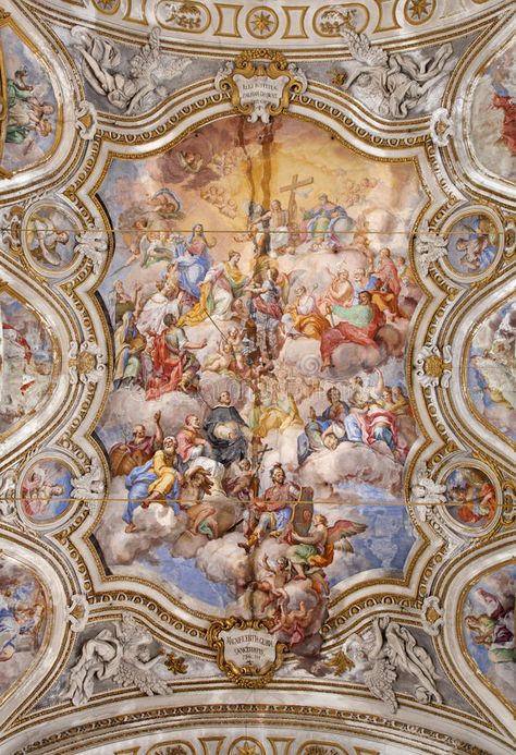 Palermo - ceiling of baroque church Chiesa di Santa Caterina stock image Baroque Church, St Catherine Of Alexandria, Catherine Of Alexandria, Gian Lorenzo Bernini, Lorenzo Bernini, Italy Sicily, Baroque Painting, Palermo Sicily, Baroque Design