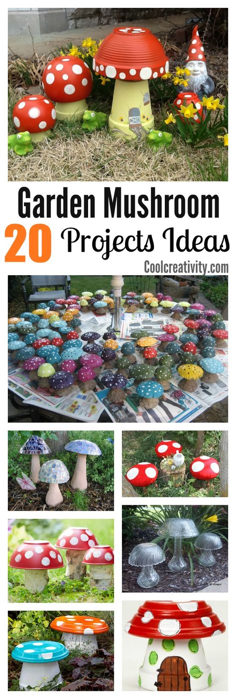 How To Make Garden Mushrooms, Garden Creative Ideas, Diy Outdoor Mushroom Decor, Diy Garden Mushroom Decor, Mushroom Outdoor Decor, Outdoor Mushroom Decor, Diy Garden Mushrooms, Diy Mushroom Decor, Mushroom Projects