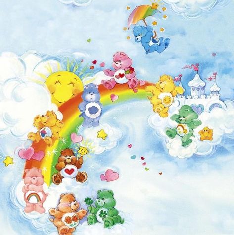 Care Bears Vintage, Care Bear Party, Funshine Bear, Care Bears Cousins, Sarah Kay, 80s Cartoons, Rainbow Brite, American Greetings, Bear Art