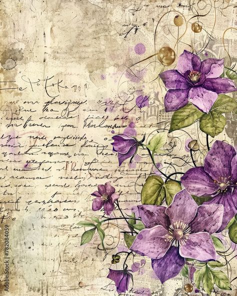 Vintage Purple Flowers on Rustic Background in Distressed Grunge Style Stock Illustration | Adobe Stock Purple Grunge Wallpaper, Purple Journal Ideas, Purple Ephemera, Amity Bloom, Purple Scrapbook, Purple Journal, Decoupage Paper Printable, Printable Background, Purple Paper