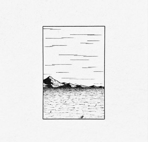 Simple Landscape Tattoo, Cliff Tattoo, Cliffs Tattoo, Cross Stitch Tattoo, Circular Tattoo, Stamp Drawing, Tropical Tattoo, Line Tattoo Ideas, Fineliner Art