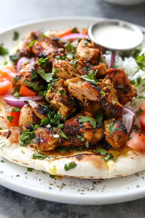 Indulge in the exotic flavors of Middle Eastern cuisine with this delicious chicken shawarma recipe. Marinated in a blend of aromatic spices, this dish is bursting with tender and juicy goodness. Whether grilled to perfection or roasted in the oven, chicken shawarma is sure to satisfy your taste buds. Pair it with fluffy pita bread, fresh vegetables, and creamy tahini sauce for a complete meal that will transport you to the streets of Lebanon. Chicken In Pita Bread, Chicken Shawarma Plate, Best Chicken Shawarma Recipe, Pita Chicken Recipe, Mediterranean Pita Recipes, Pita Jungle Chicken Recipe, Chicken Shawarma Recipe Authentic, Chicken Shwarma Breast, Chicken Swarma Meal Oven