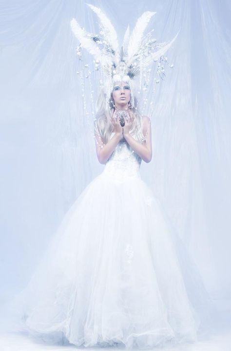 Queen Photoshoot, Ice Queen Costume, Ice Witch, Whimsical Faces, Bottle Flowers, Queen Wedding Dress, Nights In White Satin, Zsazsa Bellagio, Fairy Clothes