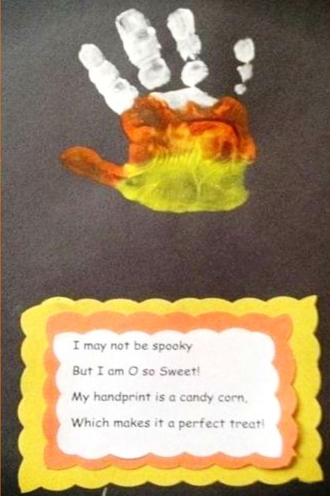 Cute and Easy DIY Kids Fall Crafts To Make at Preschool, Pre-K, Sunday School Or a Fun Craft Project At Home – Here are some easy and FUN Fall crafts … #halloweendecoration #halloweendecor #halloween Handprint Candy Corn, October Crafts Infants, Candy Corn Handprint Craft, October Kindergarten Crafts, October Themes For Toddlers, October Crafts For Infants, Candy Corn Crafts Preschool, Candy Corn Handprint, Halloween Crafts For Kids To Make