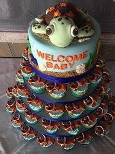 Finding Nemo Gender Reveal, Turtle Themed Baby Shower Ideas, Pixar Baby Shower Ideas, Finding Nemo Baby Shower Ideas, Turtle Baby Shower Theme, Nemo Nursery, Nemo Baby Shower, Baby Shower Themes For Boys, Finding Nemo Baby