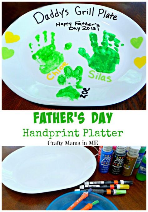 Father's Day Handprint Platter Handprint Platter, Kids Fathers Day Crafts, Diy Father's Day Crafts, Fathers Day Art, Diy Father's Day Gifts, Grill Plate, Handprint Crafts, Crafty Mama, Father's Day Diy