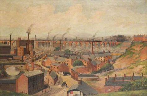 Stockport From Brinksway, EE Smith Cheshire Art, Victorian City, Stockport Uk, Power Lines, Northern England, Magazine Illustration, Book And Magazine, Greater Manchester, Art Uk