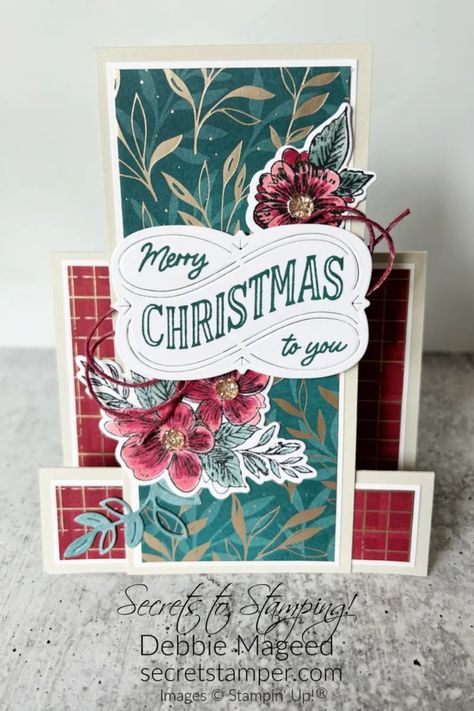 Fun Fold Christmas Cards Tutorials, Fancy Christmas Cards, Folded Christmas Cards, Center Step Cards, Homemade Holiday Cards, Create Christmas Cards, Tri Fold Cards, Mini Cat, Stamping Cards