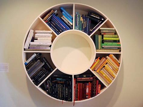 Circular Bookshelf by mysuspira, via Flickr Round Bookshelf, Unique Bookshelves, Creative Bookshelves, Cool Bookshelves, Light Ideas, Bookshelf Design, Shelf Design, Home Library, Book Shelf