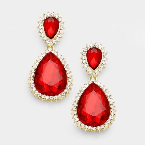 Red Crystal Rhinestone Teardrop Evening Earrings Item: Pierced Earrings Vendor: Unbranded Color: Red, Clear, Gold Size: 1" X 2.25" (Inches) Fastening: Post Back Style: Dangle Metal: Alloy, Lead & Nickle Free Material: Crystal, Rhinestones Theme: Evening All Measurements Are Approximate. Sold As One Pair Of Earrings Wedding Hoop, Evening Earrings, Silver Crystal Earrings, Crystal Teardrop Earrings, Citrine Jewelry, Earrings Handmade Dangle, Red Jewelry, Gemstones Jewelry, Rainbow Earrings