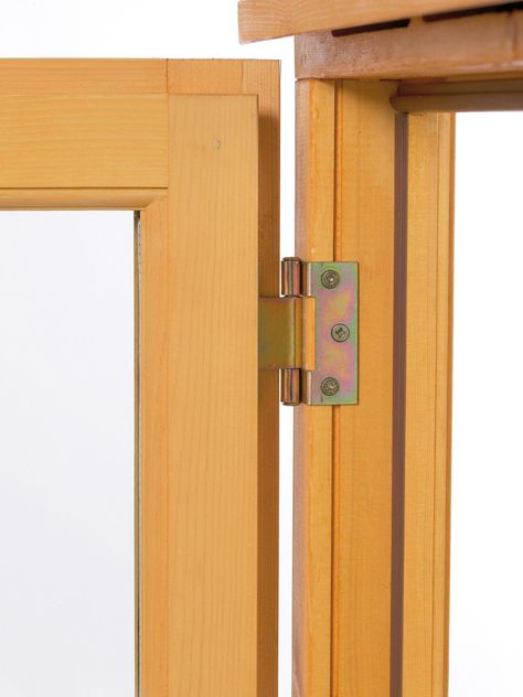 Windows: A butt hinge is the simplest opening mechanism. Hinges are attached down one side, or along the top edge on a "top-hung" casement. Hinged Window, Types Of Hinges, Window Structure, Gable Window, Tilt And Turn Windows, Metal Windows, Chrome Brass, Window Hinges, Window Architecture